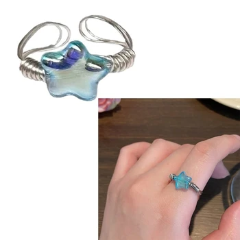 Instrução Dedo Anéis de Promessa de Cristal Azul Star Anéis Jóias de Presente para as Mulheres