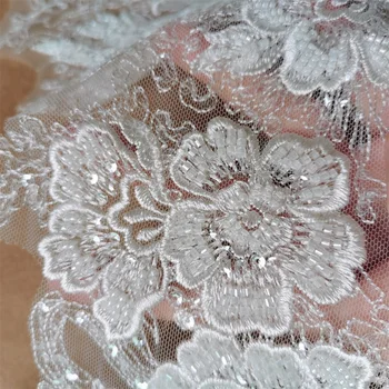 NOVO Beading Guarnição do Laço Pesado feito à mão Branco do Marfim Vestido de Noiva de Véu Material de Tecido Para Roupas
