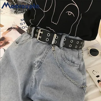 Moda Liga de Mulheres Cintos Cadeia de Luxo para Couro Genuíno Novo Estilo Pin Buckle Jeans Decorativos Senhoras Retro Decorativos Punk