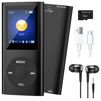 MP3 Player com Bluetooth 5.0, Player de Música com 32 gb de Cartão TF,FM,Fone de ouvido, Portátil, Aparelhagem hi-fi, Leitor de Música (Preto)