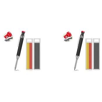 2X Mecânicos de Lápis de Carpinteiro Construção Lápis Pesados com Built-in Afiador Preto