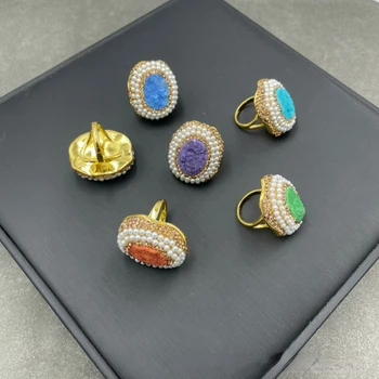 Bruto Natural de cristal mineral anel de pérola requintado moda artesanal strass cor do anel feminino de jóias de casamento