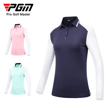 PGM de Golfe de Mulheres, Camisa de Manga Longa e Simples de Esportes, Moda Polo T-shirt Superior Vestuário de Golfe Mulheres YF515