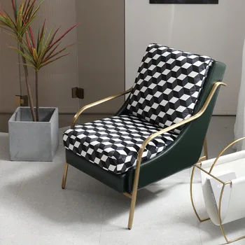 Luz De Luxo Sofá-Presidente Pós-Moderno, Sala De Estar Cadeiras Preto Branco Grade De Design De Cadeiras De Casa Poltrona Funiture