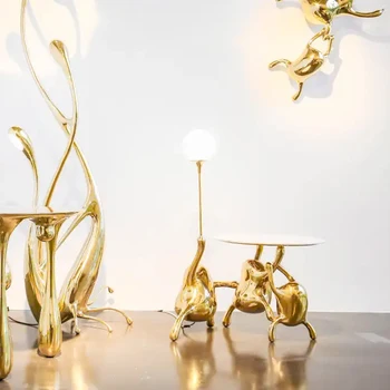 Designer criativo de latão, mármore borda vários luz moderna casa de luxo villa sala de estar pequena mesa redonda de móveis