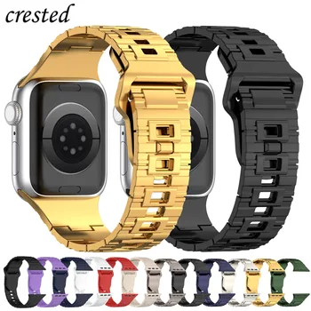 pulseira de silicone Para Apple Relógio ultra Banda 49mm 44mm 40mm, 45mm de 41mm de 38mm Imitação de metal texturizado pulseira iwatch série se 3 7 8