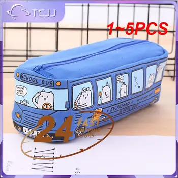 1~5PCS Cartoon Ônibus Lápis Saco de Lona Grande Capacidade de Carro Zíper Caneta Pencilcase para o Estudante Papelaria material Escolar