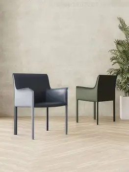 Nordic Sela de Couro Cadeira de Jantar de Família de Luz de Luxo High-end de Lazer Cadeira Moderno e Minimalista Livro de Mesa E Cadeira italiano
