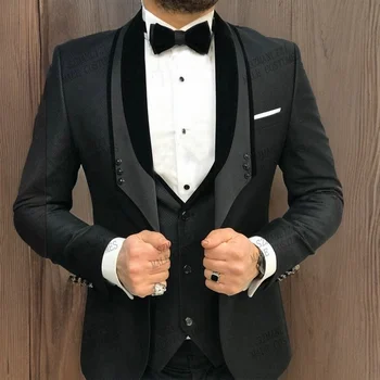 Casamento preto Terno para os Homens 2023 Slim Fit Conjunto de 3 peças Smoking Masculino Ternos Luxo Vestido Formal (Casaco + Colete + Calça)