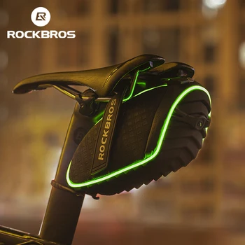 Rockbros Saco de bicicleta MTB Estrada Luminosa Sela Sacos de Assento 2023 Cauda Traseira Bolsa Saco Com Capa de Chuva Impermeável Acessórios de Moto