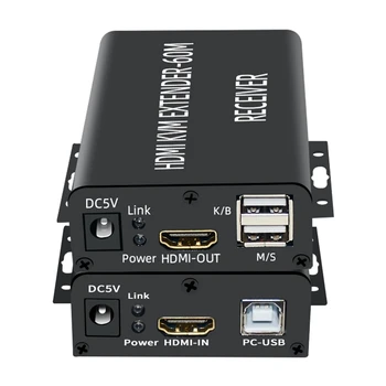 Compatível com HDMI Extensor KVM 60M Cat5/6 Cabo Ethernet 1080P USB de Áudio, Conversor de Vídeo para PC Monitor de TV-Plug UE