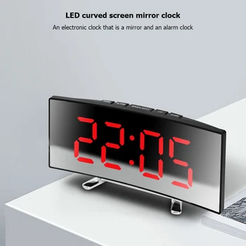 Criativo LED Tela Curvada Espelho Relógio Despertador 6inch Grande Display de Mesa de Cabeceira Relógio de Mesa Despertador para o Home Office Dormitório