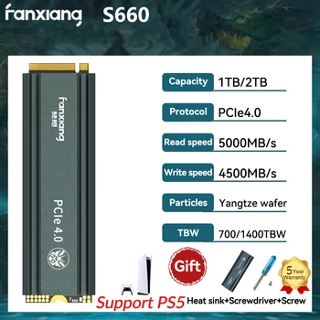 Fanxiang S660 ssd NVMe M2 de 500GB, 1TB, 2TB 5000Mbs M. 2 PCIe4.0 SSD Interno da Unidade de Estado Sólido de Disco para PlayStation5/PS5 ambiente de Trabalho