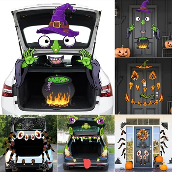 Halloween Decoração do Carro Monstro de Face Adesivo Aranha Bruxa de Abóbora do Carro do PVC Adesivos Para Porta de Garagem Arco Família Pátio Janela do Carro