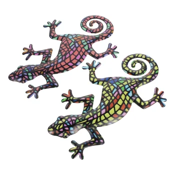 2 Pcs Gecko Pendurado Na Parede De Adorno, Decoração Brinquedo Mural De Metal Ornamento De Ferro Artesanato País De Origem