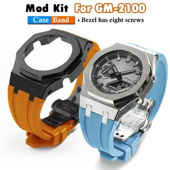 Gen 5 GM2100 Mod Kit Para Casioak Relógio de Metal de Aço Inoxidável Caso Moldura E Fluororubber Correia Banda Com Adaptação de Acessórios de Ferramentas