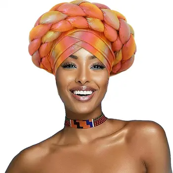 Colorido Pronto Para Vestir a Túnica Aso Oke Gele Africana Padrão Headwrap Pré-Amarrado Bonnet Turbante Hijab Cap Headwrap Chapéu Headtie para a Senhora