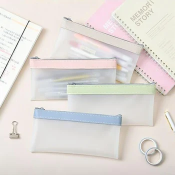 Simples TPU Transparente Moda em Couro Lápis Saco de Bolsas de papel de carta Organizador caixa de Lápis de Pencilcase Escola Caneta Caso