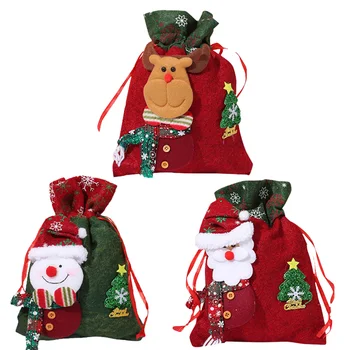 Santa Sacos de Cordão de Natal Sacos Reutilizáveis Portátil Leve Saco de Presente de Natal para as Crianças da Embalagem