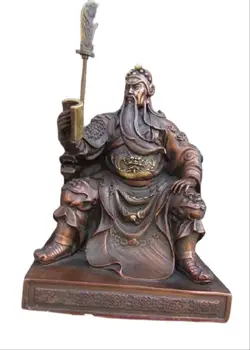 Frete grátis 22 cm Chinês Fengshui Cobre Vermelho Dragão Guan Gong Guan Yu Guerreiro Deus Estátua