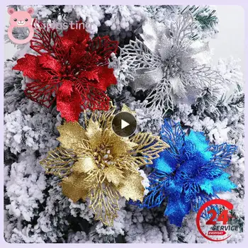 1~40PCS Glitter Flores Artificiais Feliz Natal Enfeites de Árvore de Natal, Enfeites Para Casa, Ano Novo, Festa de Casamento Decoração