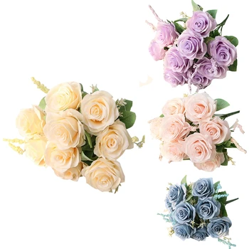 Artificial Azul, Rosas, Flores De Seda Rosa Flor, Buquê De Flores Artificiais Casa Jardim Decoração De Casamento Rosas
