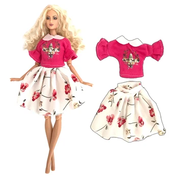 NK 1 Conjunto de Roupas da Moda Para 1/6 Boneca Estilo Moderno Camisa + Saia Vermelha Roupa para a Boneca Barbie Acessórios Brinquedos do Bebê