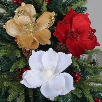 Brilho Artificial bicos-de-Flor com Paetês Casamento de Ano Novo de Natal de Cereja Flor Decorações de Árvore de Natal Pingentes