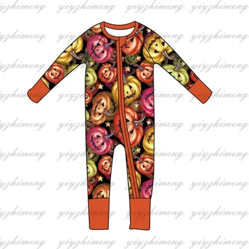 Novo design trajes de Meninos Meninas bebê Bebê onesie abóbora de Halloween padrão de manga Longa zíper onesie para crianças