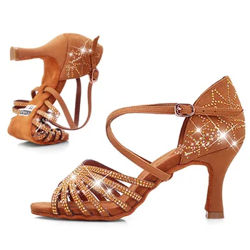 USHINE Qualidade de Mulheres Strass Dança de Salão Sapatos Latin Salsa Dança Sapatos Zapatos De Mulher