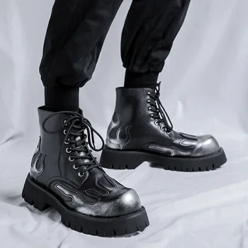 moda masculina original botas de couro da marca do designer de sapatos punk rock vestido de cowboy plataforma de arranque motocicleta tornozelo botas hombre mans