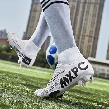 2023 Novas Botas De Futebol Para Os Homens De Alta De Tornozelo Anti-Derrapante Sapatos De Futebol Longa Spike Adultos Chuteiras Grama Formação De Crianças De Esportes De Tênis