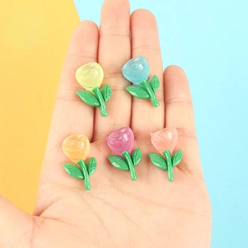 10pcs Luminosa Kawaii Resina Mini Flores Figuras para Artesanato em Miniatura, Acessórios, Suprimentos Pérolas Flatback Scrapbooking DIY