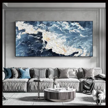 De Mar Grande Tela De Pintura Handmade Oceano Azul, A Paisagem, Arte De Parede Abstrato Branco Onda De Textura De Praia, Sala De Estar Decoração Da Parede