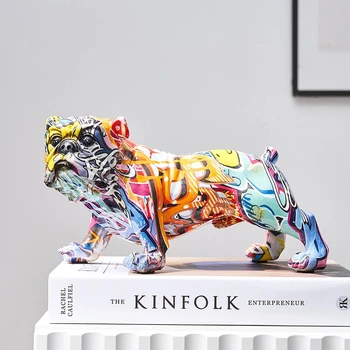 Criativo, Colorido Cão Estátua de Resina Animal Ornamentos Modernos Arte do Grafite Nórdicos, Decoração de Quarto de TV Gabinete Decoração Presente