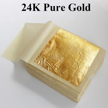 Nova Ouro de 24K, de Folhas Comestíveis de Ouro, Folhas de papel alumínio para Alimentos de Decoração do Bolo de Artes de Ofícios em Papel DIY Casa Real, Folha de Ouro Dourado