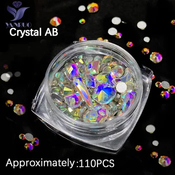 YANRUO Vidro de Cristal Elementos Flatback Beleza da Mistura dos Acessórios em Forma de Arte do Prego parafuso prisioneiro de Strass Design de Diamante Strass Decorações