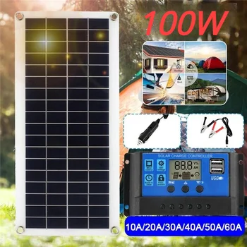 100W Painel Solar Kit Dual USB 12V com 30A/60A Controlador de Células Solares Poly célula Solar para Carro Iate RV Carregador de Bateria