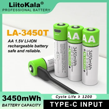 Novo Original LiitoKala AA de 1,5 V 3450mWh Grande Capacidade de Bateria de Lítio Recarregável Tipo-C USB Carregue Rápido para o Rato de Brinquedo