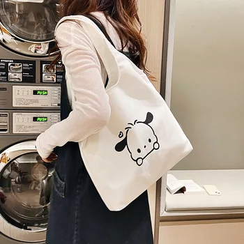 Sanrio Versão coreana de Ombro Um Saco de Lona Pochacco Moda Preto e Branco Portátil Axila Saco Wearable Lazer, o Saco de Presente