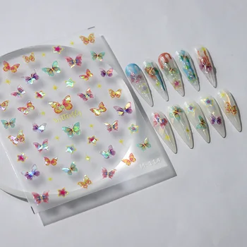 Ilusão Colorida Fantasia de Borboleta 3D Auto-Adesivo Manicure Decalques de Alta Qualidade 5D em Relevo Relevos da Arte do Prego do Atacado