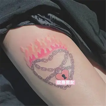 Sexy-de-Rosa Chama de Cadeia de Coração Tatuagem Adesivos de Bloqueio de Tatuagens Temporárias de Y2K Falsas Tatuagens para Mulheres Festival Tatoo do artigo Etiqueta da Arte do Bonito