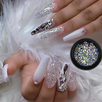 Diy Mistura de Diversos Cristais Strass Pedras Prego Encantos de Vidro Coloridas em 3D Nail Art de Diamante Decorações para as Mulheres de Menina Adolescente