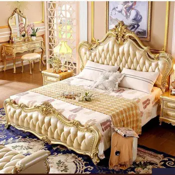 Estilo europeu sofá combinação de estilo Americano villa sala de estar completa móveis de madeira maciça cama