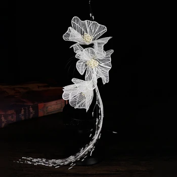HP134 de Casamento Requintado Nupcial Tiara Mini Pérolas Laço de Flores de Cristal Borlas Noivas de Dama de honra, as Mulheres Concurso de Baile Capacete