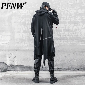 PFNW Homens Irregular Design Gótico Longo Manto Darkwear Personalidade Tática com Capuz Slim Fit Casacos da Moda Punk Techwear 12Z2242