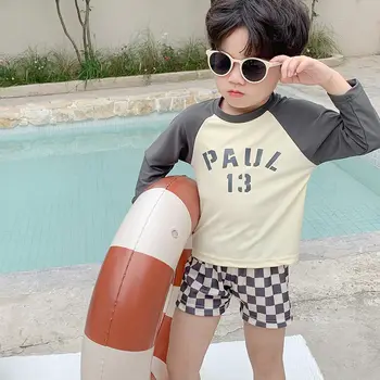Coreia do sul Filhos à beira-mar de roupa de banho dos Meninos Conjunto de Divisão de Proteção solar Meninos de Secagem Rápida Quente de Primavera de Natação Conjunto de 2023 Novo
