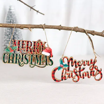 Novas Decorações De Natal Letras De Madeira Feliz Natal Listagem De Xadrez Pintado De Natal Placa De Madeira Pingente