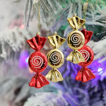 2Pcs de Natal Pendurado Doces Ornamento Grande Galvanoplastia de Plástico Colorido Desenho de Férias Árvore de Natal Doce Pingente de Decoração
