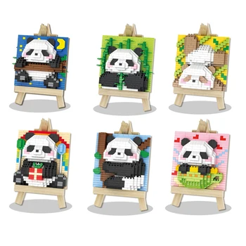 6pcs/set Kawaii Pandas mesa de Cavalete Micro Blocos de Construção Animal Bonito Mini Tijolos de Decoração de Casa de Brinquedos Para Crianças Presentes